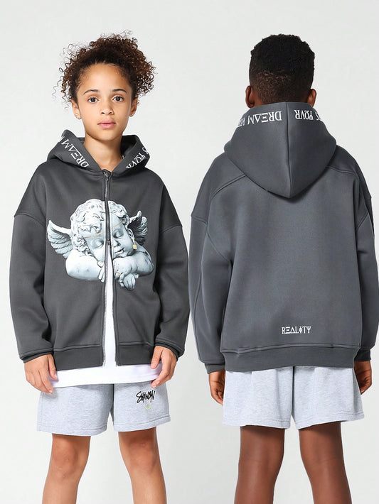 Kids Unisex Zip Through Hoodie With Front Print