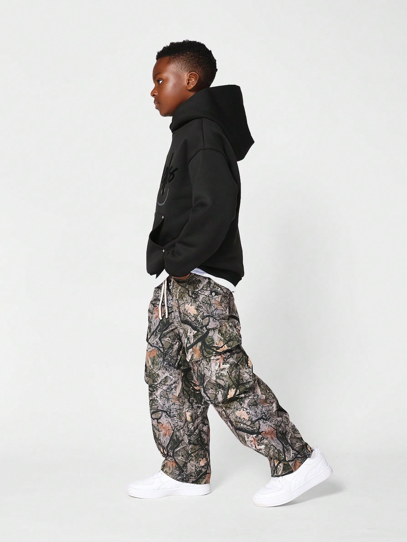 Kids Unisex Loose Fit Cargo Trouser With All Over Print