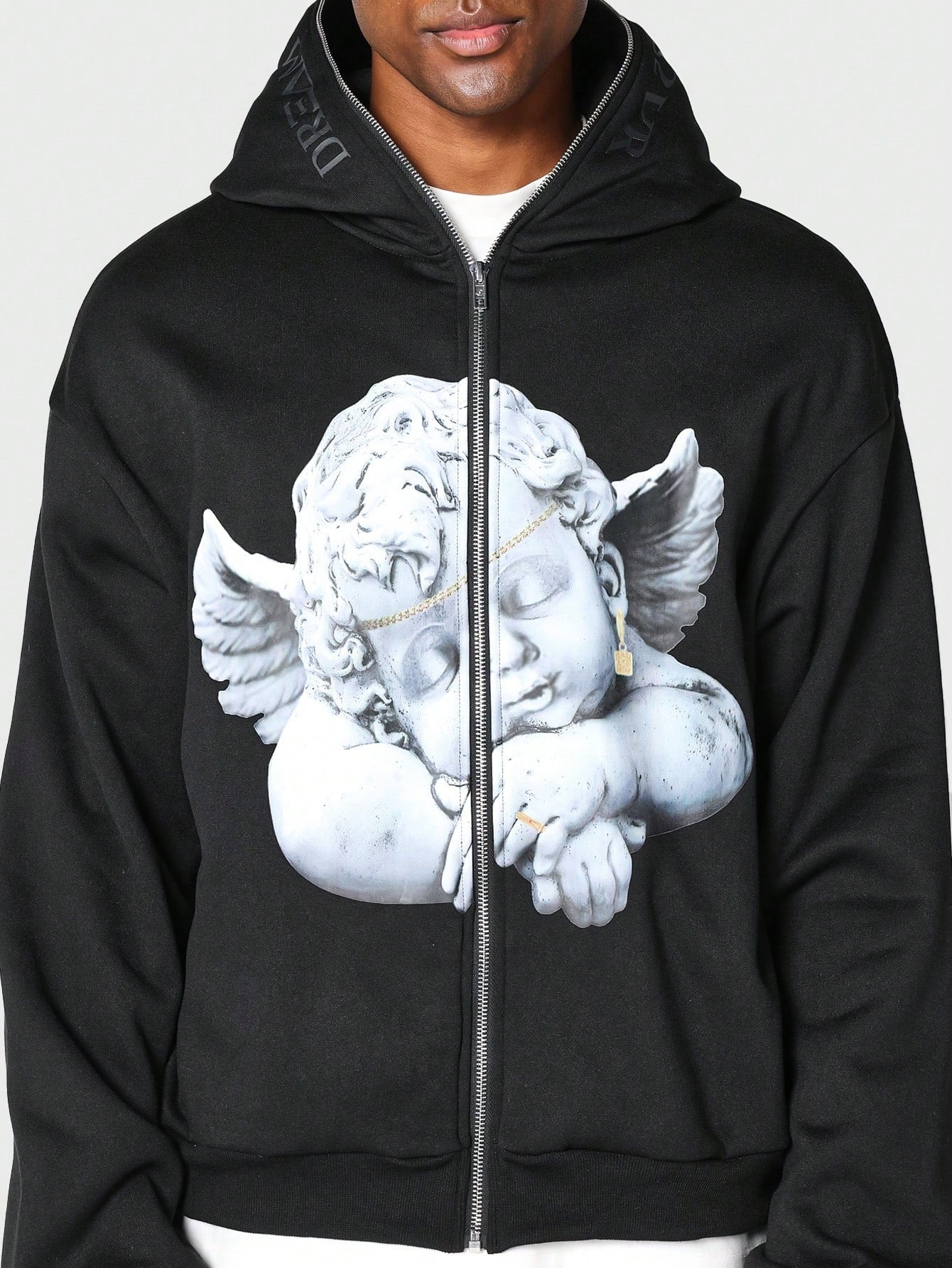 Zip Through Hoodie With Front Print