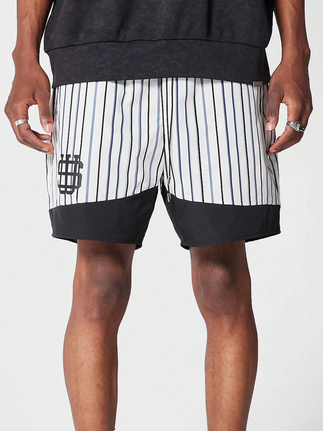 Stripped Nylon Short With Contrast Panels
