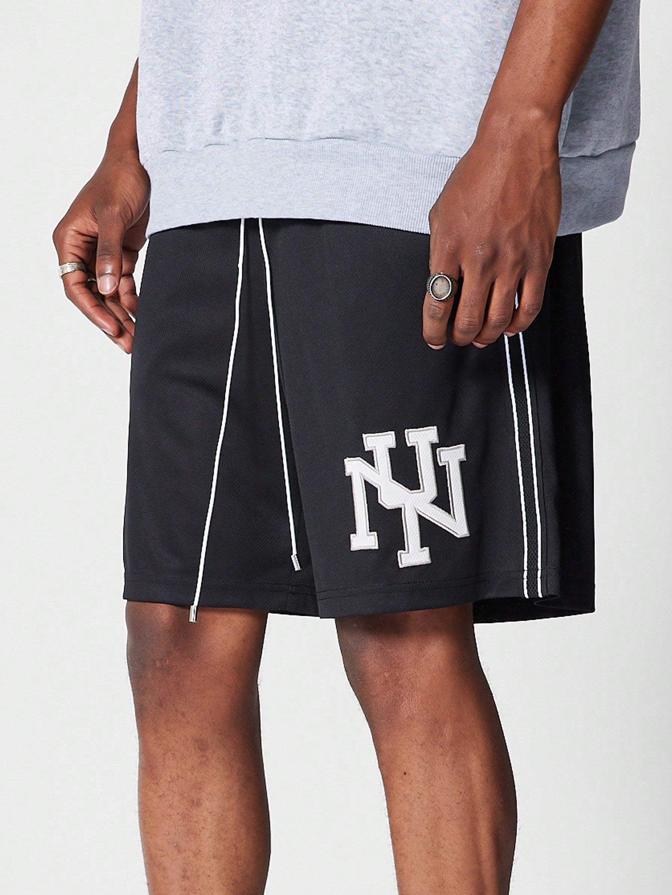 Mesh Short With Side Stripes And Front Embroidery