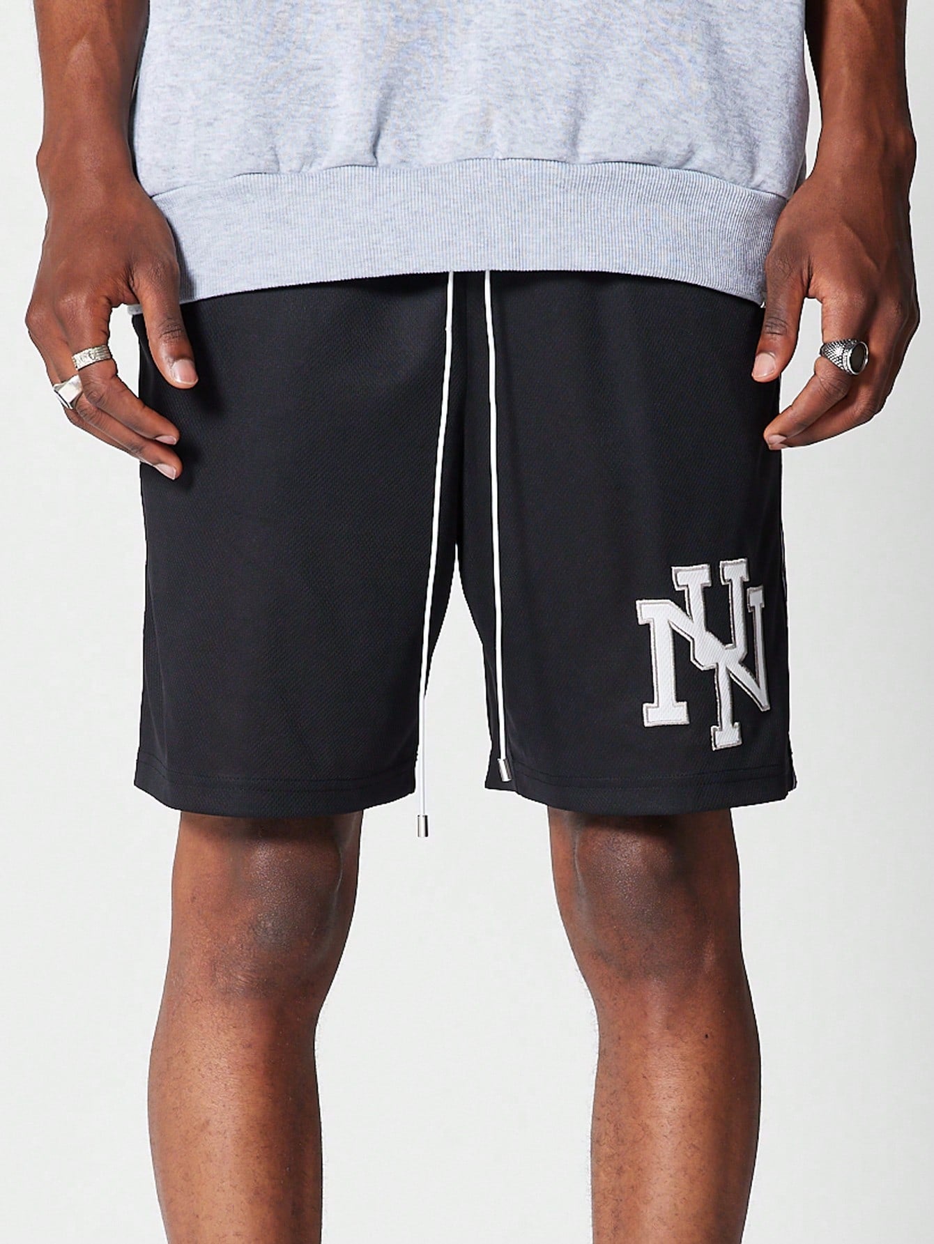 Mesh Short With Side Stripes And Front Embroidery