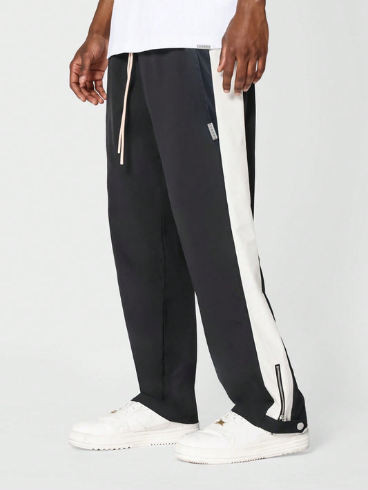 Flare Fit Contrast Panel Joggers With Side Zip